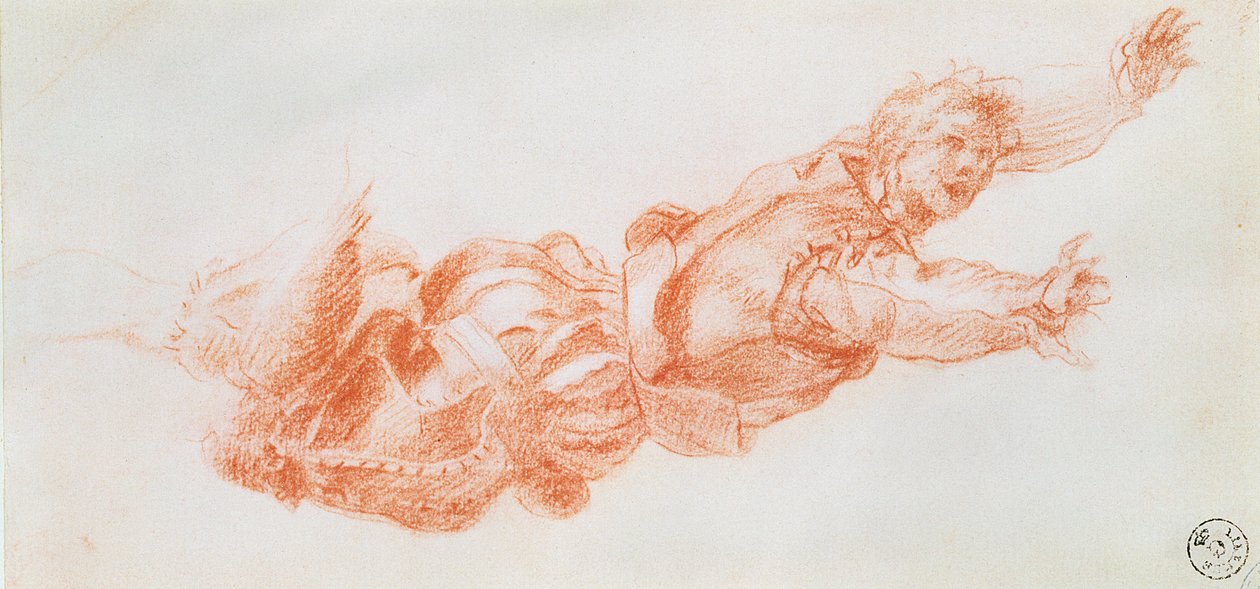Studium mężczyzny zawieszonego za prawą nogę (kreda na papierze) autorstwa Andrea del Sarto