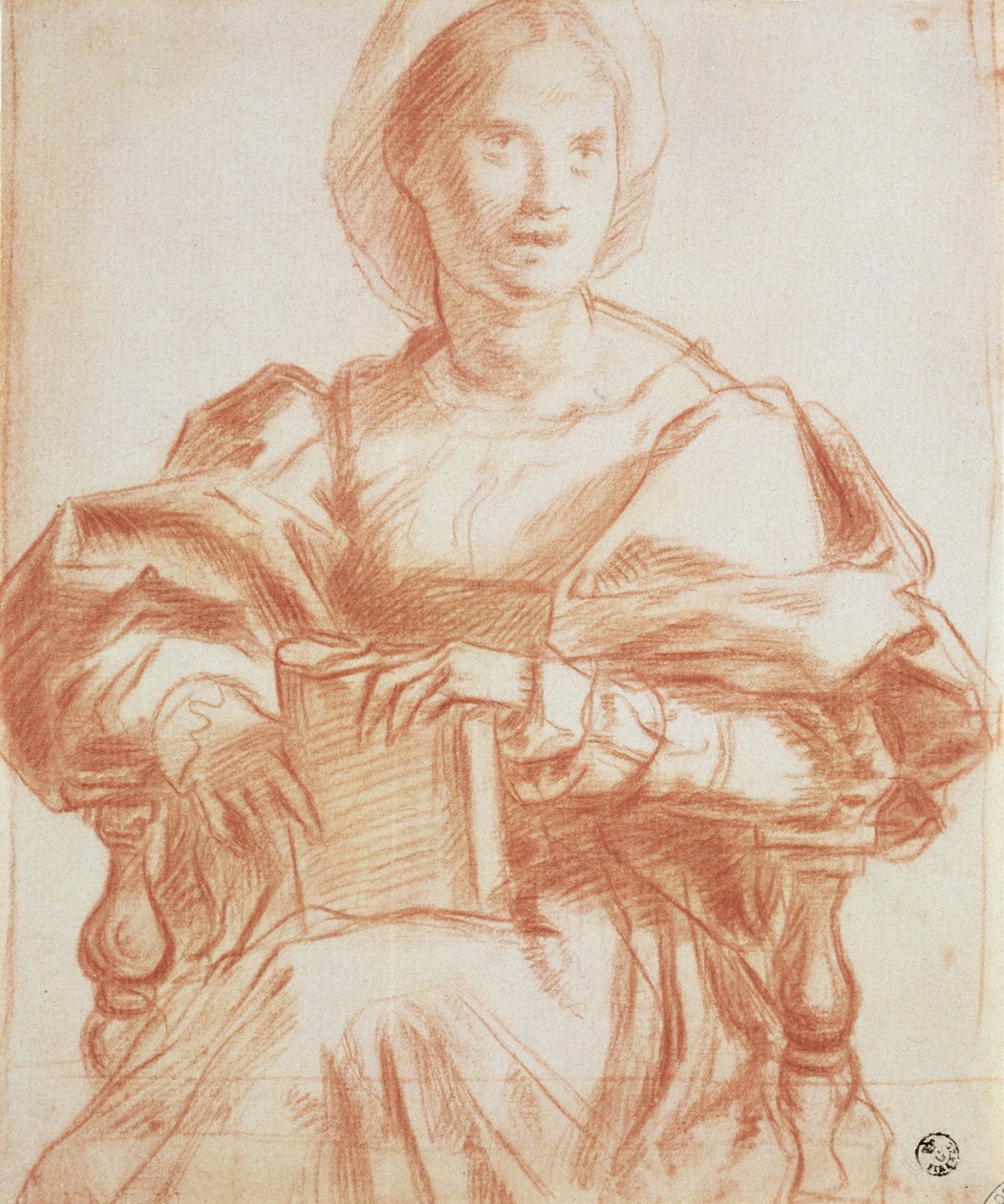 Studium siedzącej kobiety trzymającej książkę (kreda na papierze) autorstwa Andrea del Sarto