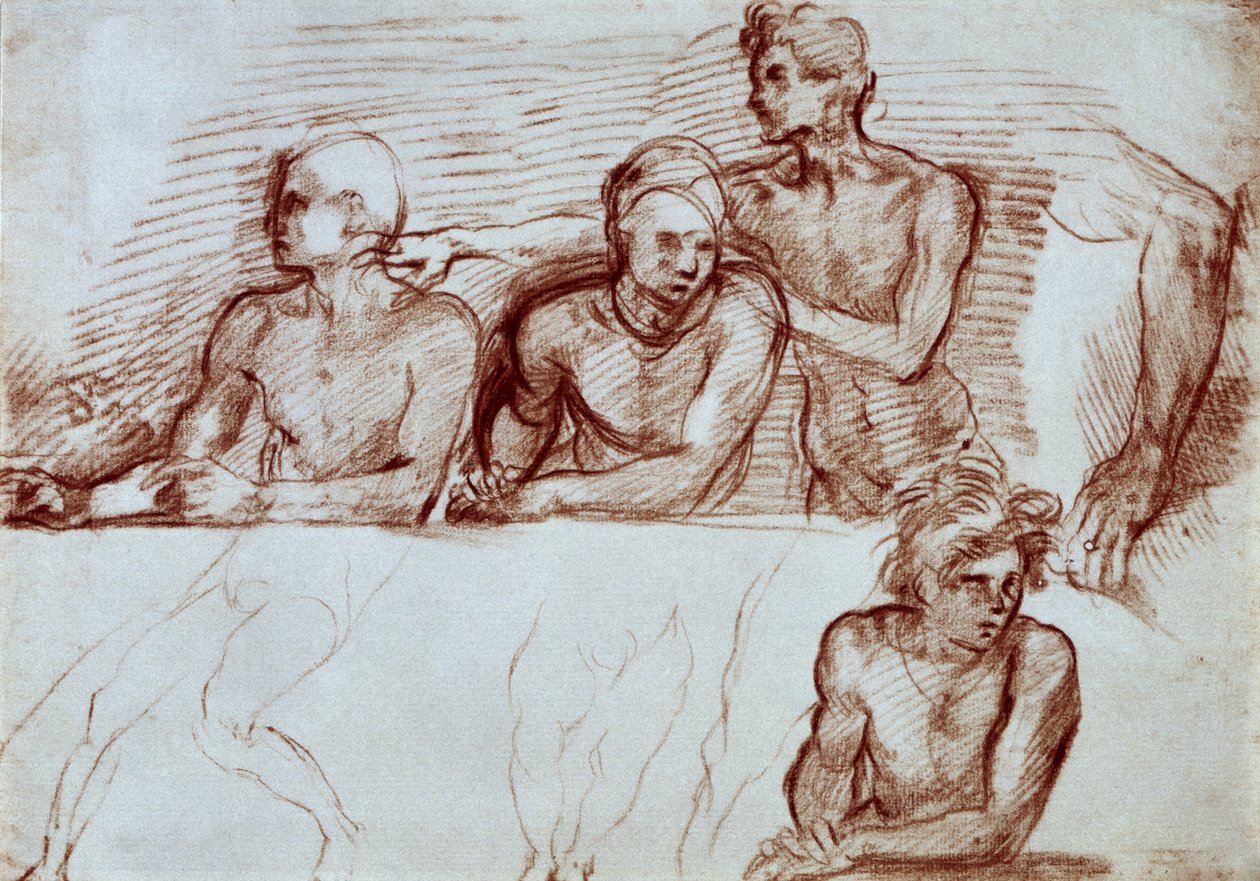 Studium czterech postaci męskich (kreda) autorstwa Andrea del Sarto