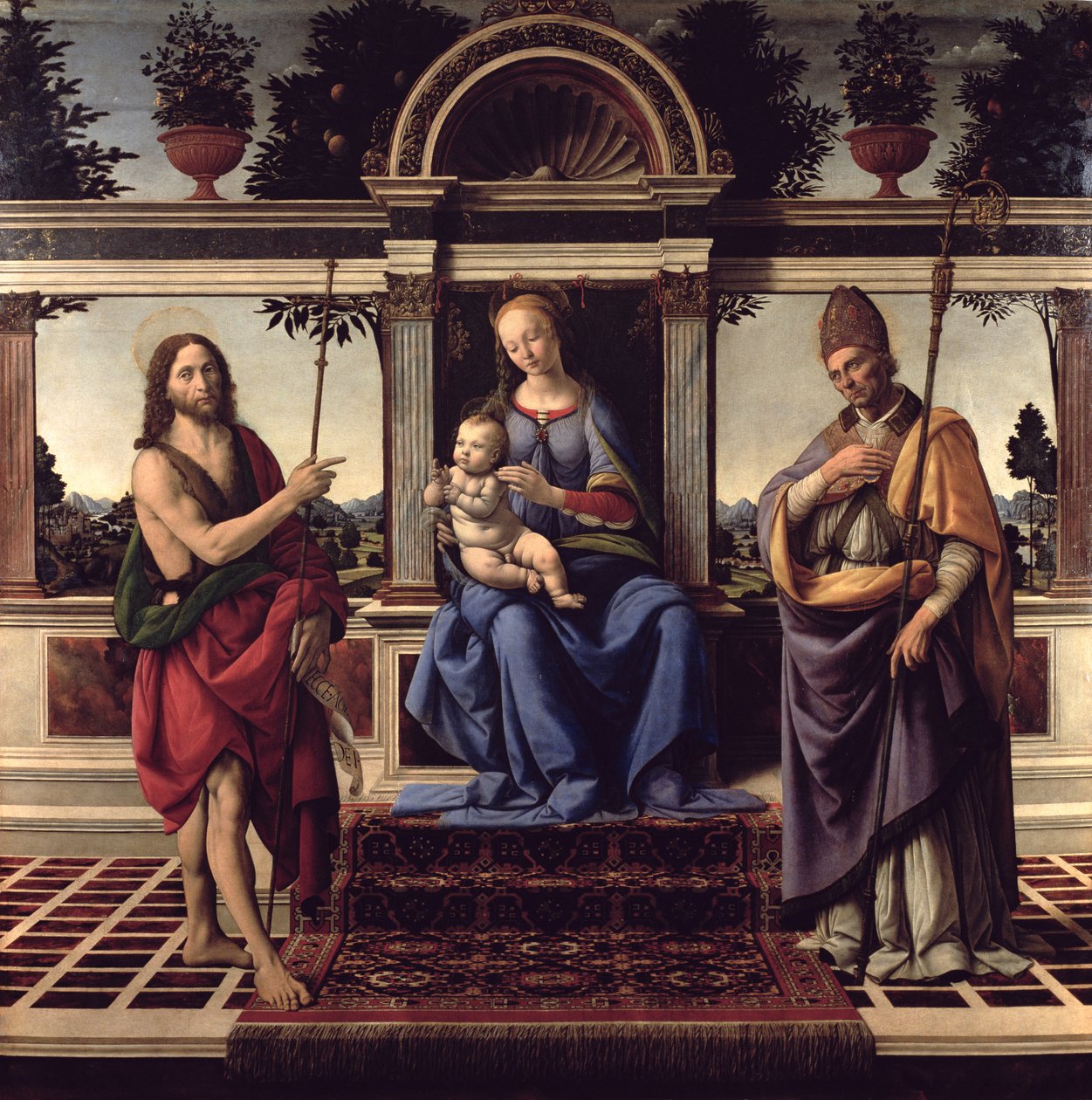 Madonna ze świętymi Janem Chrzcicielem i Donatem, ok. 1475-83 autorstwa Andrea del Verrocchio
