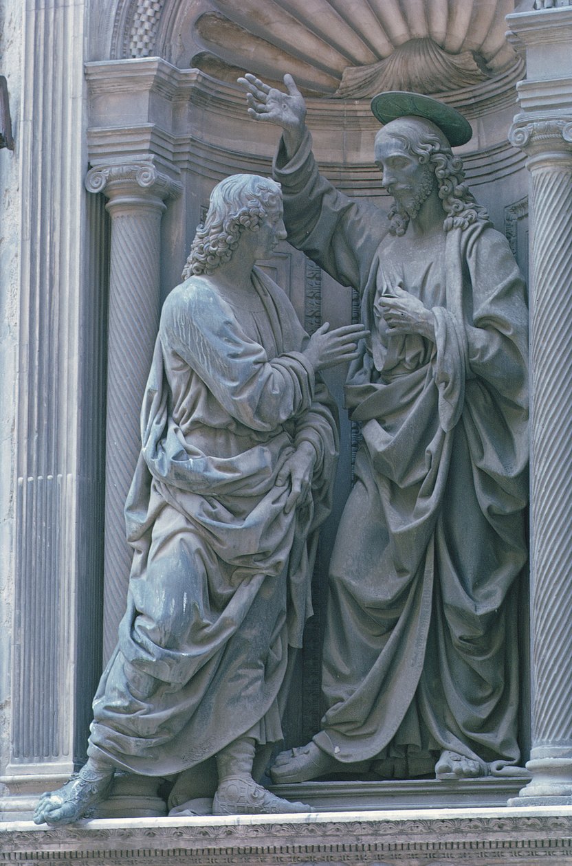 Niedowierzanie św. Tomasza, 1466-83 (brąz) autorstwa Andrea del Verrocchio