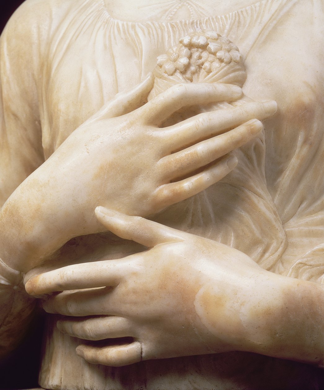 Kobieta z bukietem, fragment jej rąk ok. 1475-80 (marmur) (detal 434102) autorstwa Andrea del Verrocchio