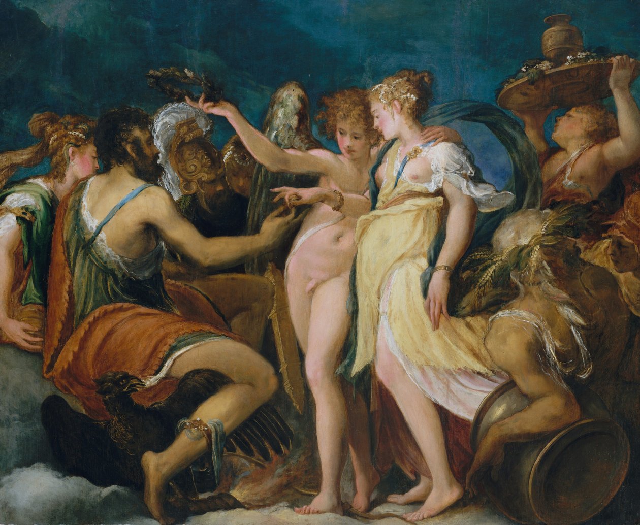 Wesele Kupidyna i Psyche, ok. 1550 (olej na drewnie, przeniesiony do masonitu) autorstwa Andrea Schiavone
