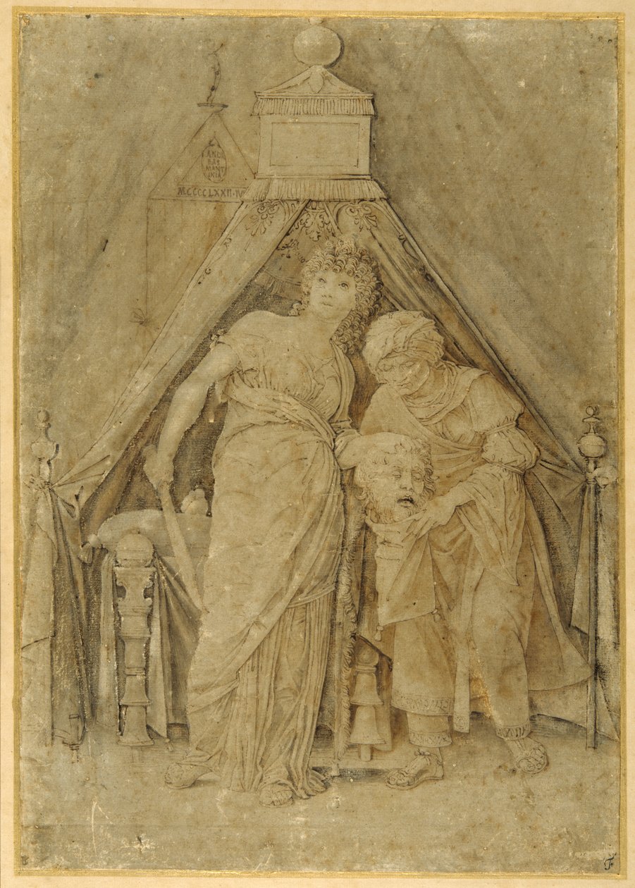 Judyta z głową Holofernesa, wg Mantegny (pióro & brązowy tusz z brązowym rozmyciem) autorstwa Andrea (follower of) Mantegna