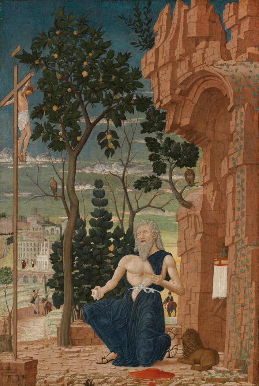 Święty Hieronim na pustyni, ok. 1475 r. (tempera na topoli) autorstwa Andrea (follower of) Mantegna