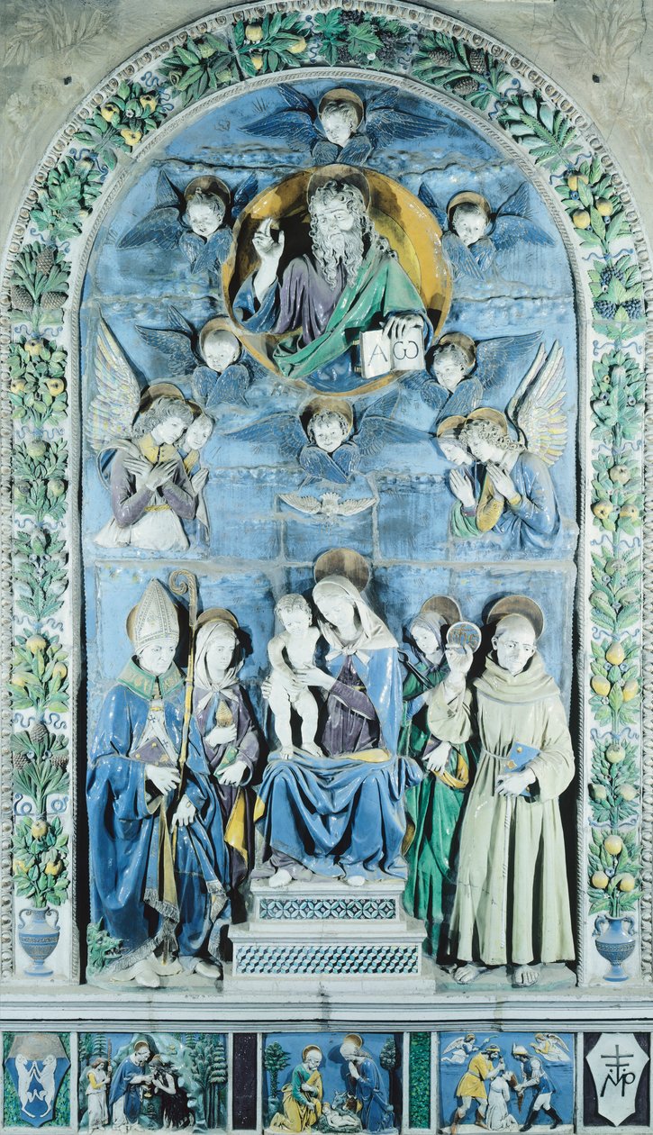 Madonna z Dzieciątkiem z czterema świętymi, Włochy, Arezzo, Katedra (ceramiczna) autorstwa Andrea (workshop of) Della Robbia