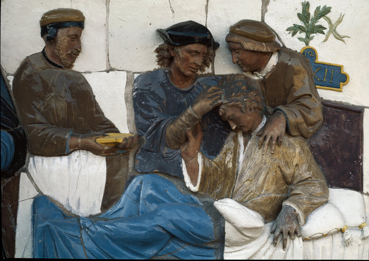 Zwiedzanie osób niepełnosprawnych, szczegóły autorstwa Andrea (workshop of) Della Robbia