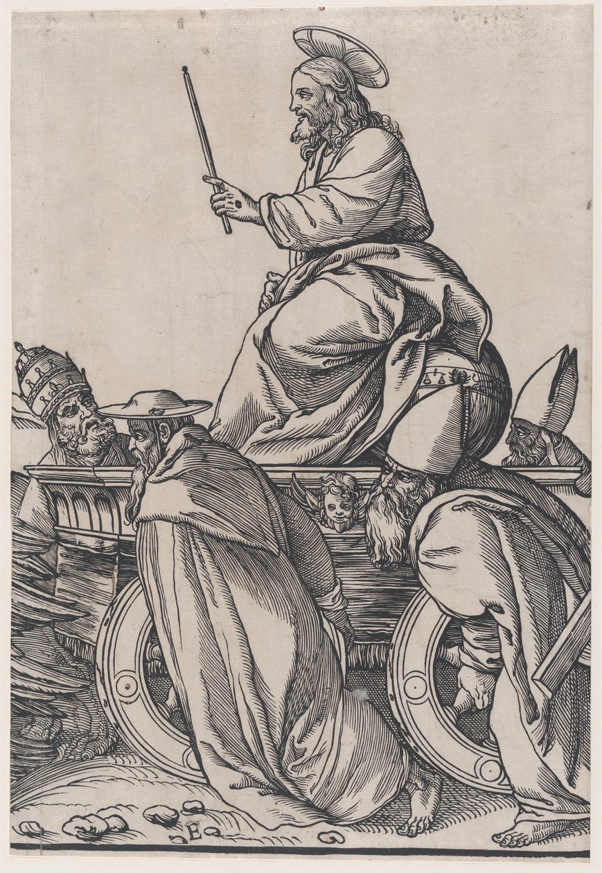Sekcja E: Chrystus jadący na wozie triumfalnym, z Triumfu Chrystusa, 1836. autorstwa Andrea Andreani