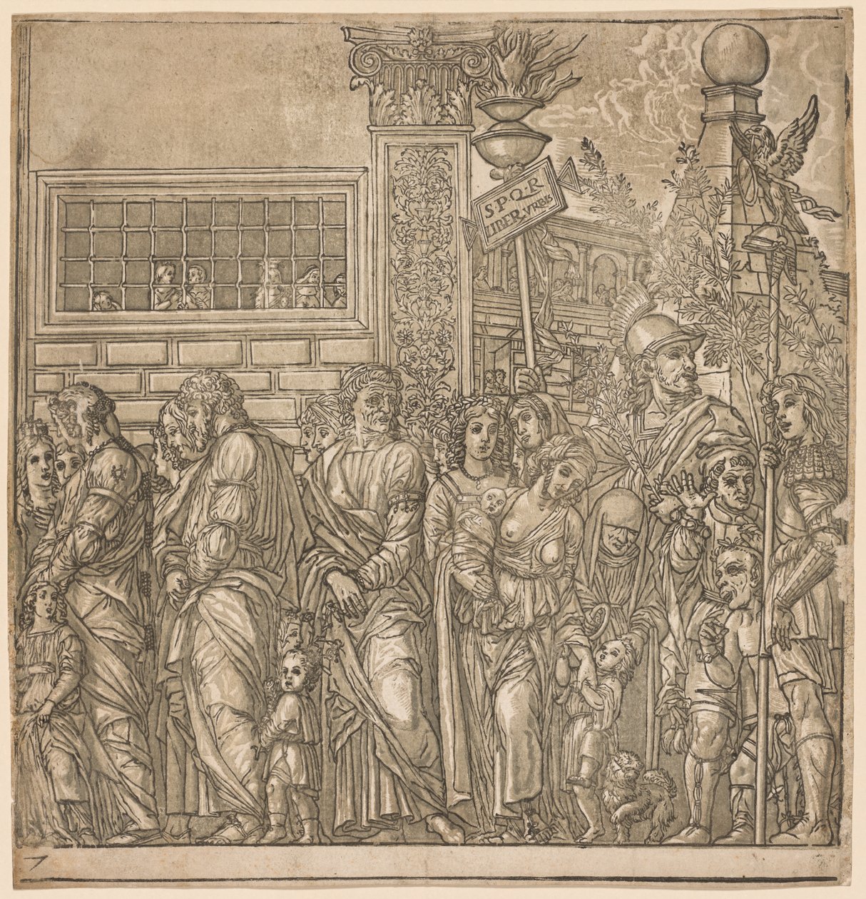Triumf Juliusza Cezara: Procesja mężczyzn, kobiet i dzieci, 1593-99. autorstwa Andrea Andreani