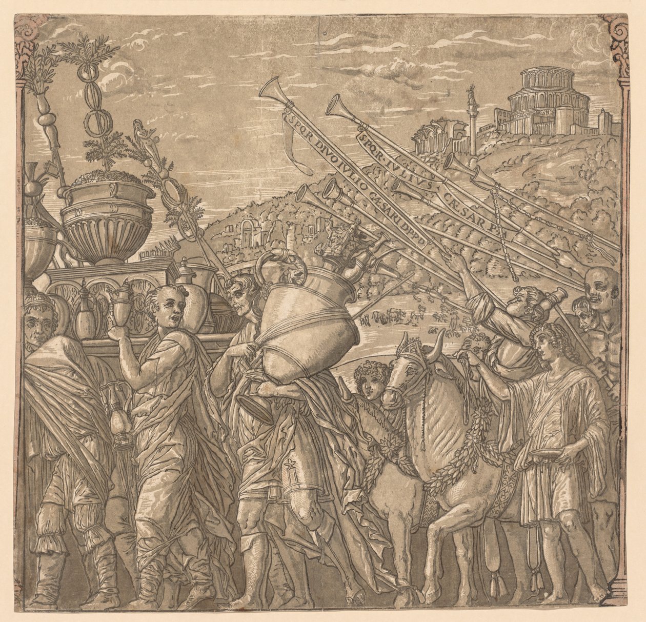 Triumf Juliusza Cezara: żołnierze niosący wazy, 1593-99. autorstwa Andrea Andreani