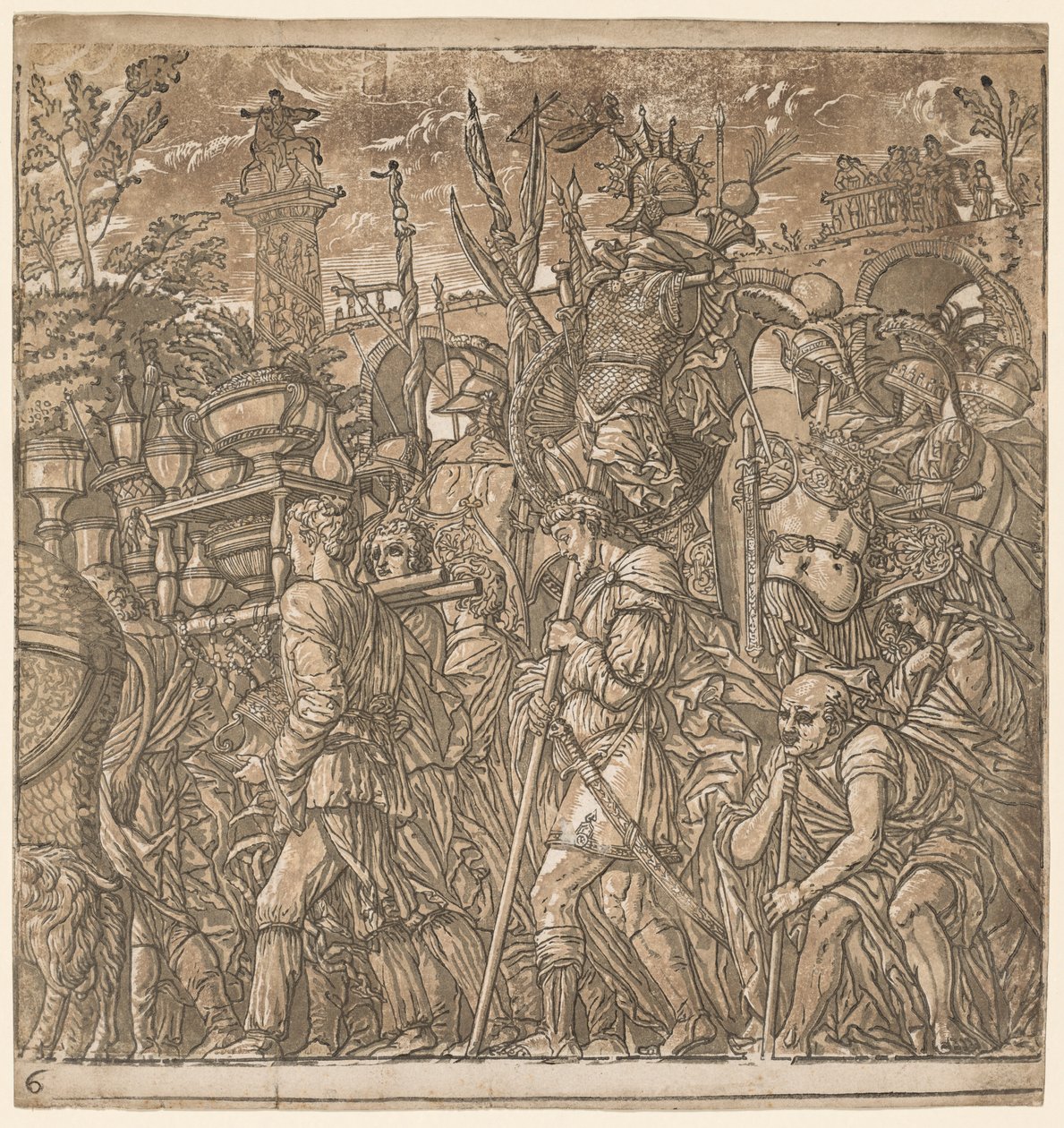 Triumf Juliusza Cezara: żołnierze niosący wazy i trofea wojenne, 1593-99. autorstwa Andrea Andreani