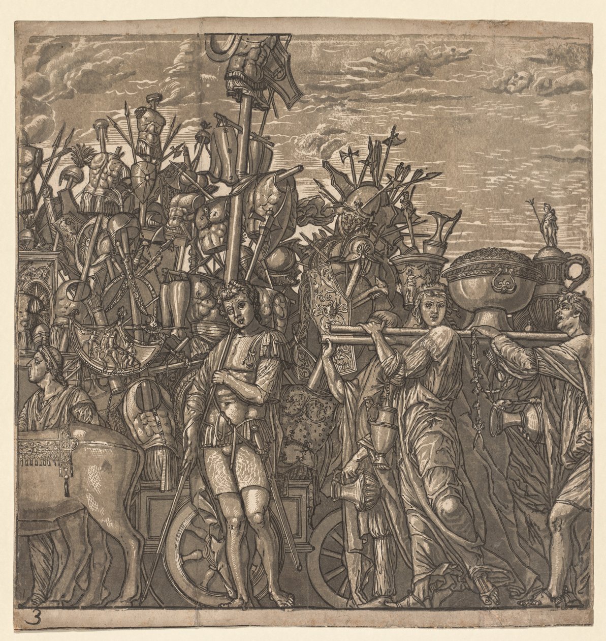 Triumf Juliusza Cezara: maszerujący żołnierze z trofeami wojennymi, 1593-99. autorstwa Andrea Andreani