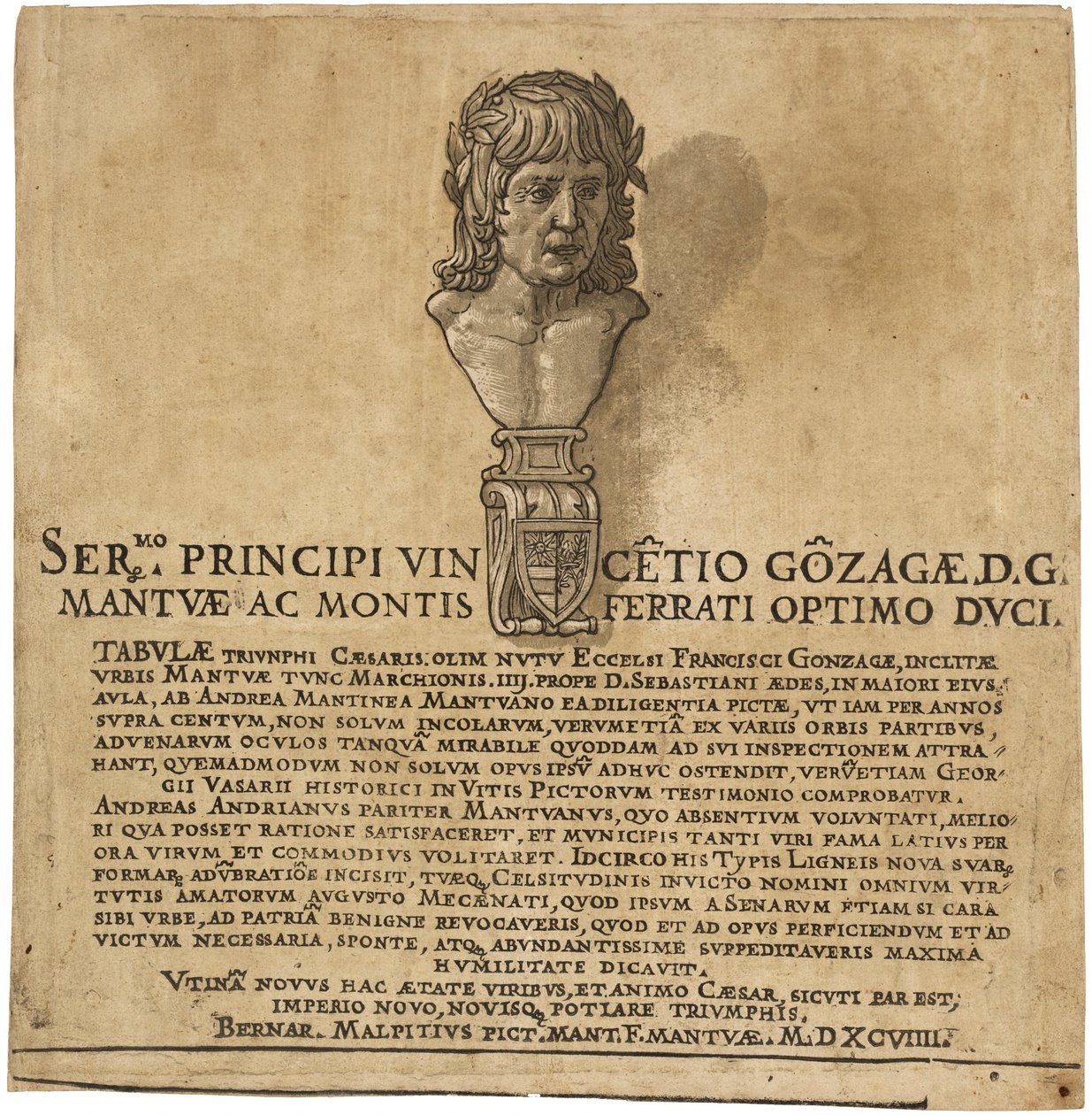Triumf Juliusza Cezara: Strona tytułowa autorstwa Andrea Andreani after Andrea Mantegna