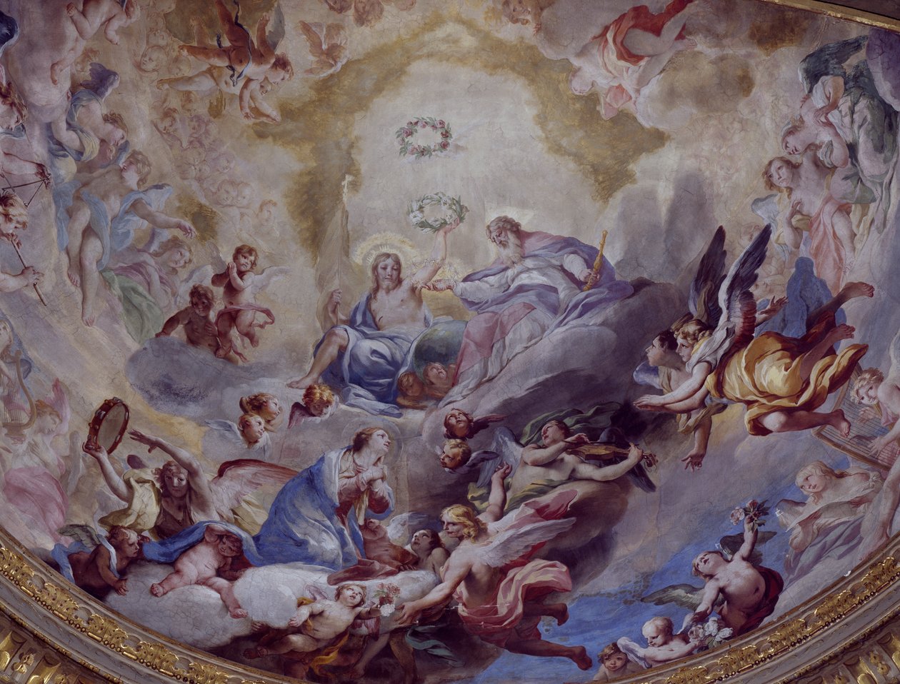 Koronacja Matki Boskiej, fresk namalowany w 1699 roku przez Andreę Lanzaniego (1641-1712) z chóru Sanktuarium Incoronata, Lodi. Włochy autorstwa Andrea Lanzani