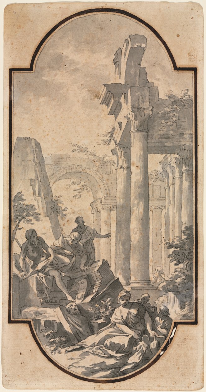 Figurki w pobliżu ruin świątyni korynckiej (recto) autorstwa Andrea Locatelli