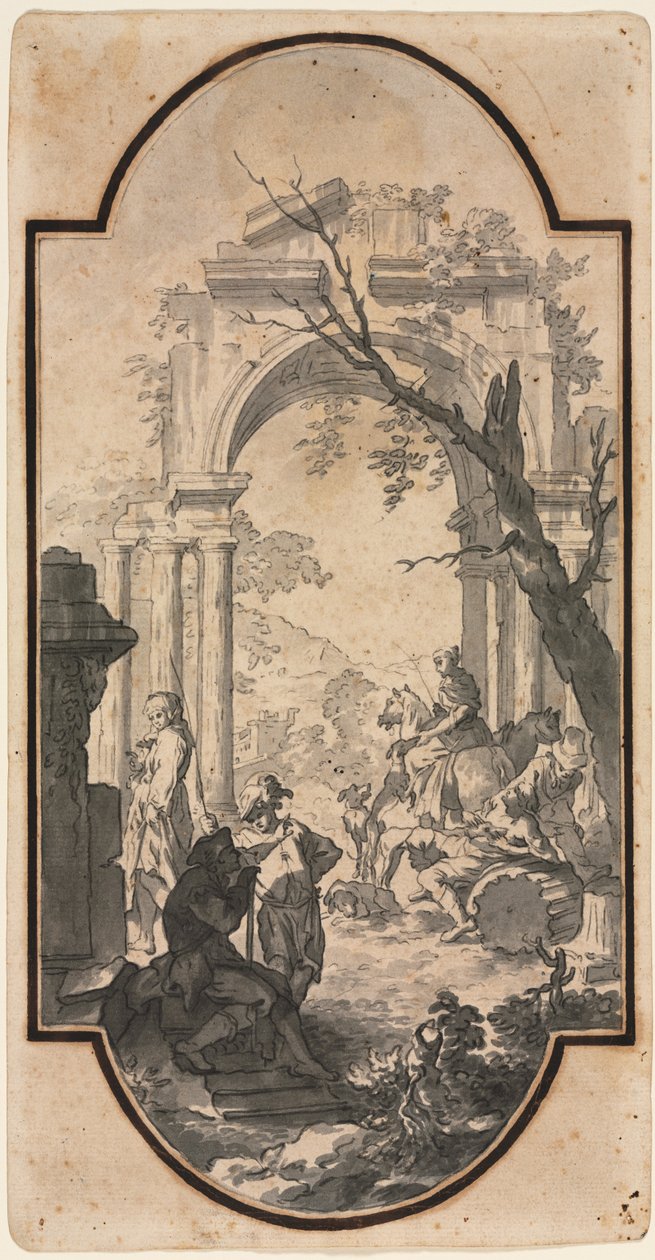 Łuk triumfalny i figury, pierwsza połowa XVIII wieku. autorstwa Andrea Locatelli