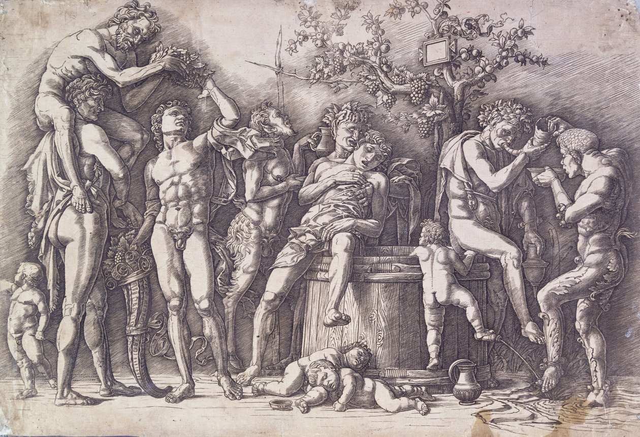 Bachanalia z Prasą Wina, ok. godz. 1475 autorstwa Andrea Mantegna