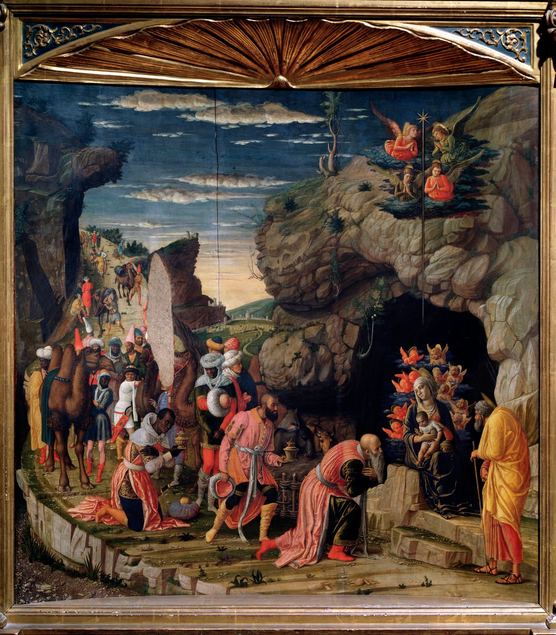 Adoracja Trzech Króli - Panel Centralny, ok. godz. 1462 autorstwa Andrea Mantegna