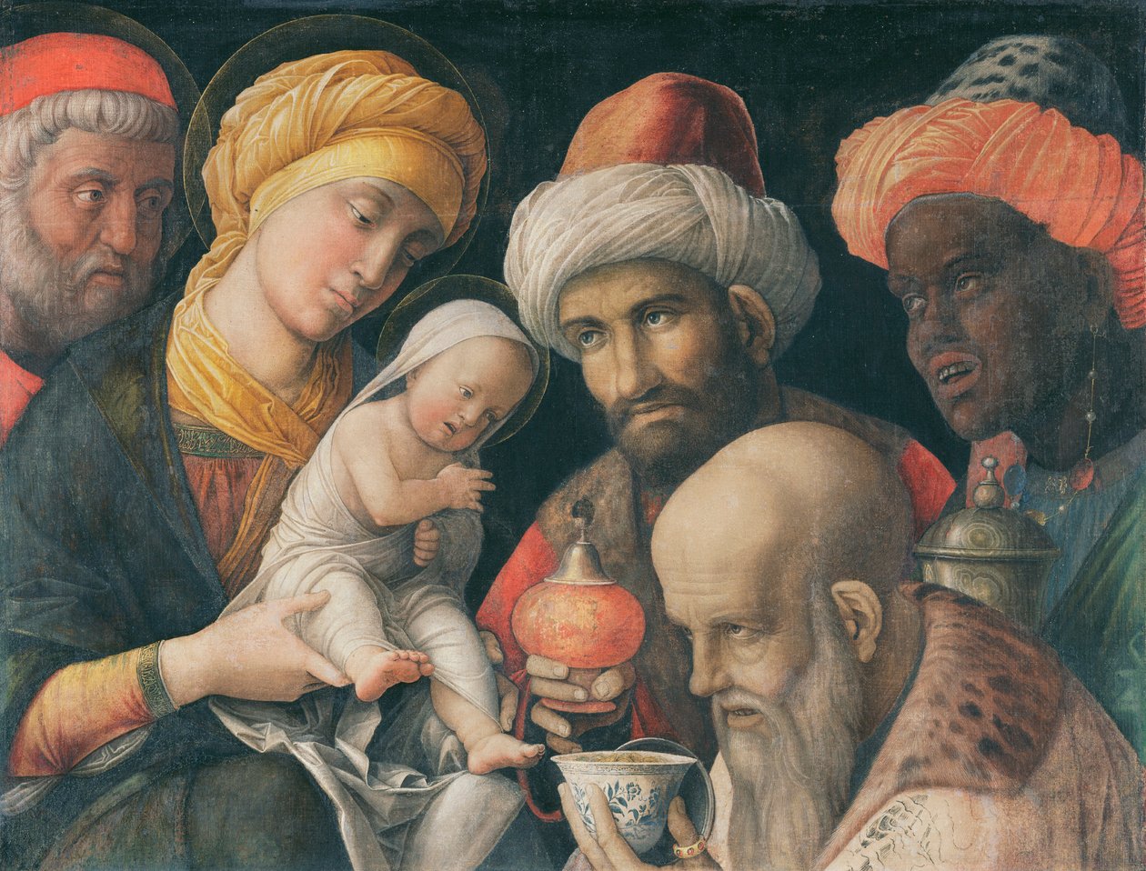 Adoracja Trzech Króli, ok. 1495-1505 (Nosówka na płótnie) autorstwa Andrea Mantegna