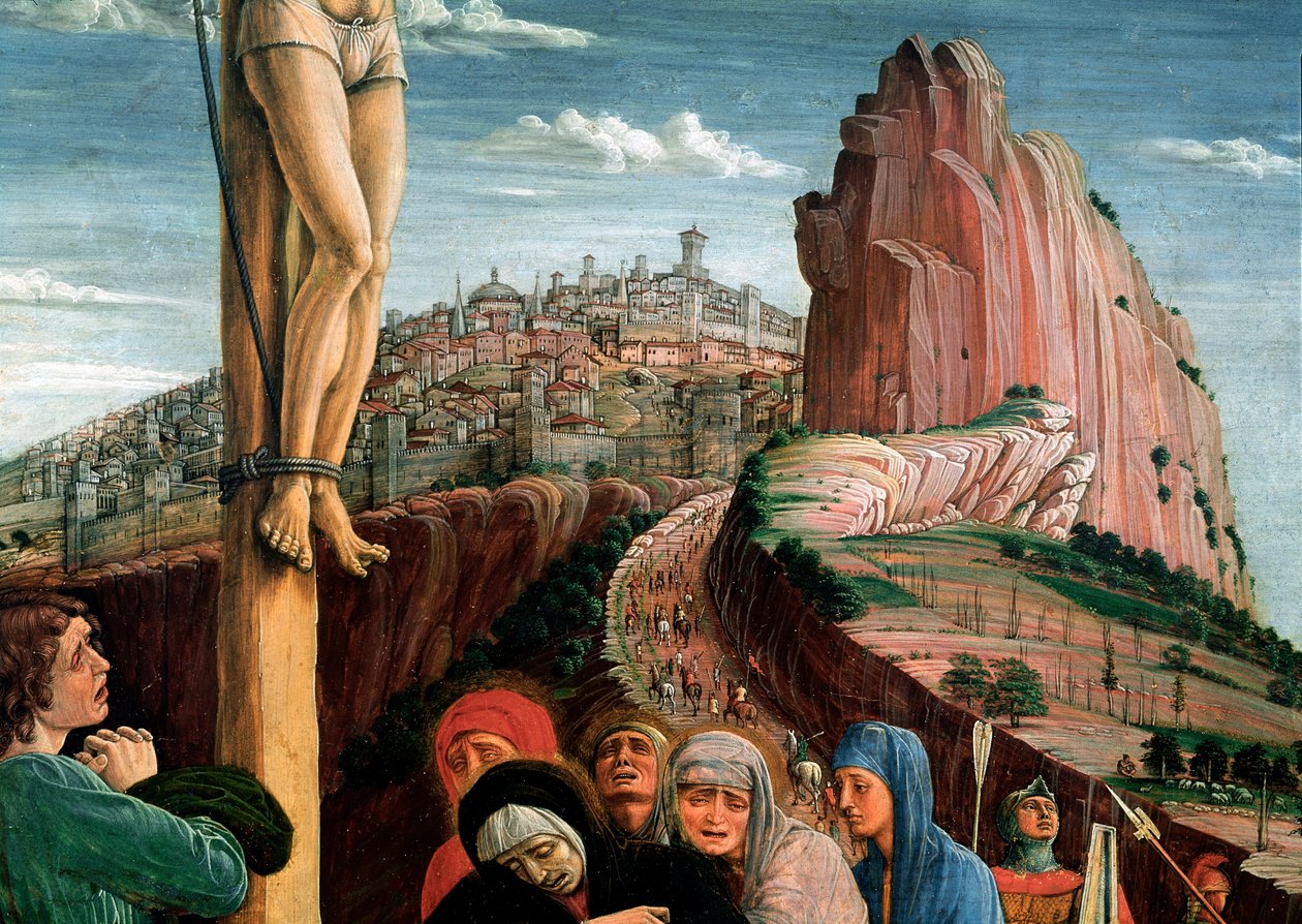 Ołtarz San Zeno: ukrzyżowanie. Szczegół. Tempera na płótnie – Andrea Mantegna (1431-1506) 1459-1460 Paryż, Musee du Louvre autorstwa Andrea Mantegna