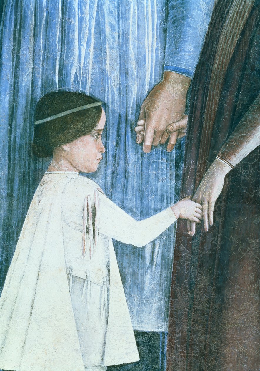 Przybycie kardynała Francesco Gonzagi: detal przedstawiający jednego z jego młodszych braci, z Camera degli Sposi lub Camera Picta, 1465-74, fresk, detal 78449 autorstwa Andrea Mantegna