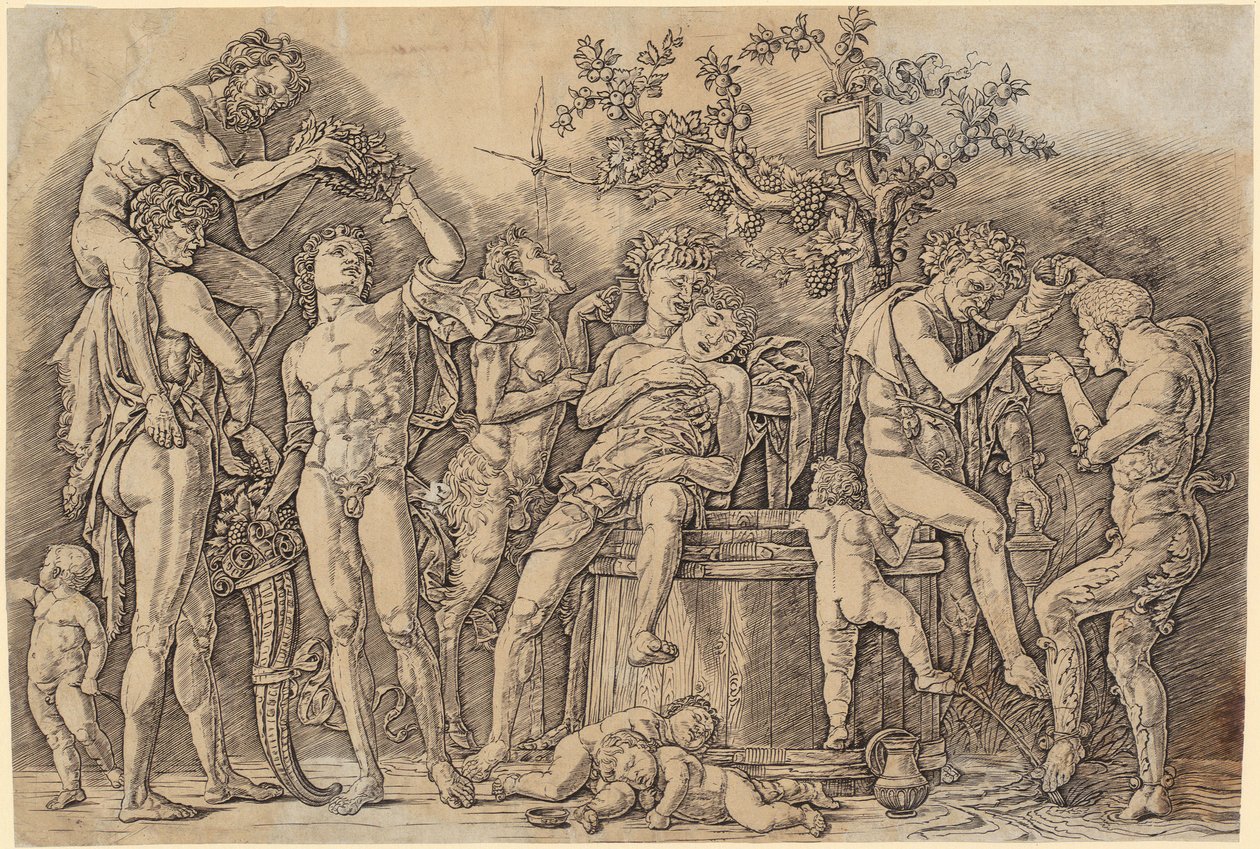 Bacchanal mit einem Weinfass autorstwa Andrea Mantegna