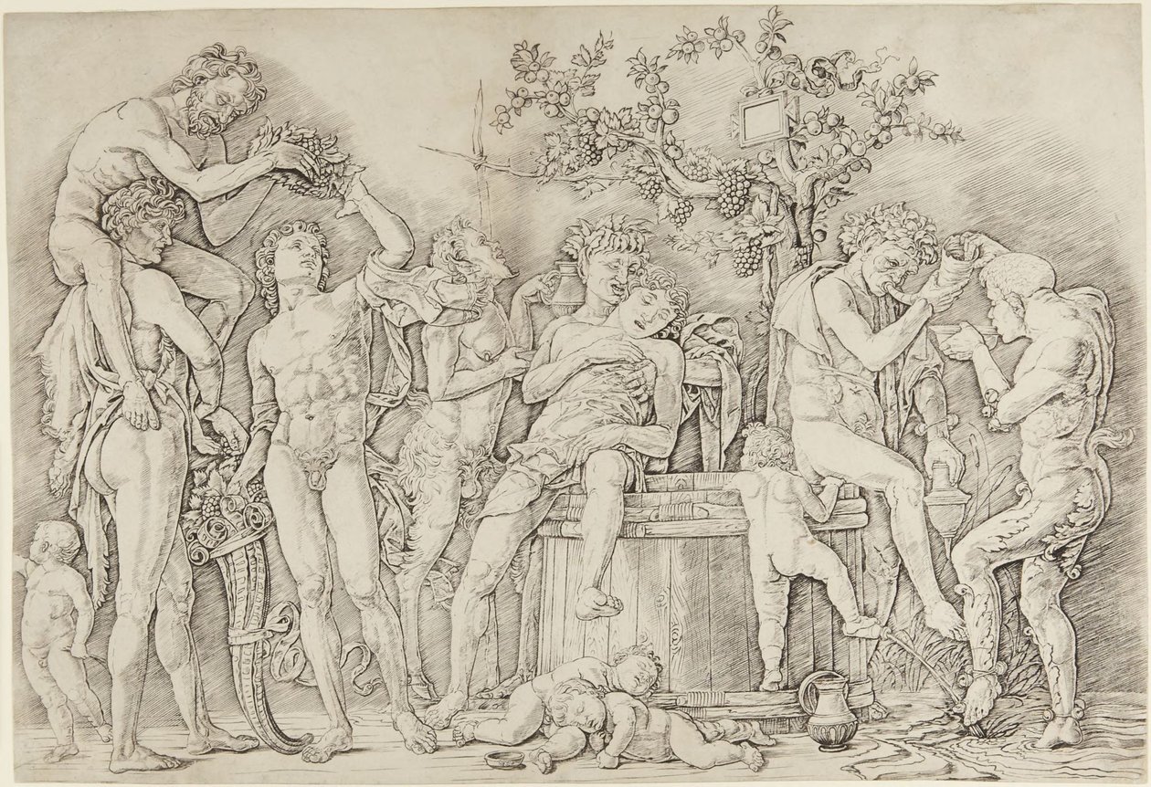 Bachanalia z prasą do winogron autorstwa Andrea Mantegna