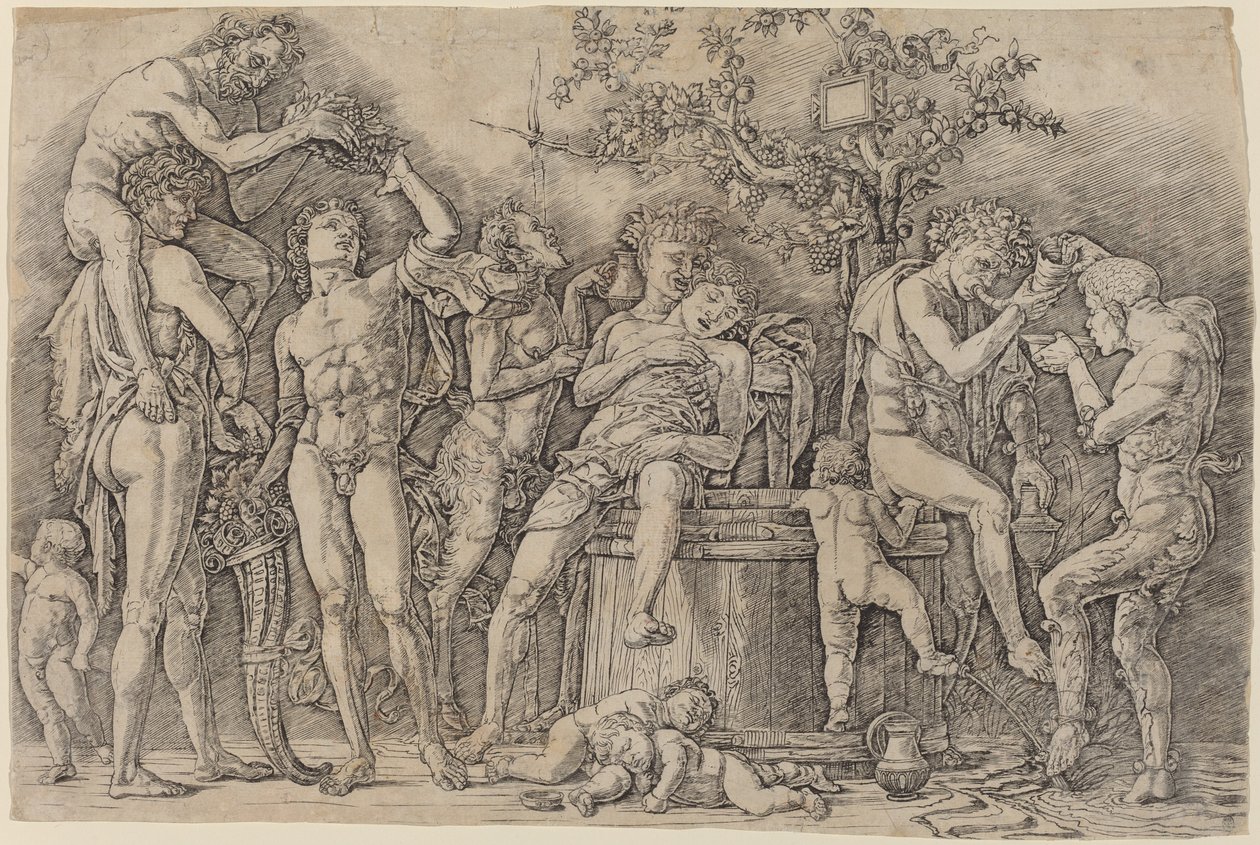 Bachanalia z kadzią na wino autorstwa Andrea Mantegna