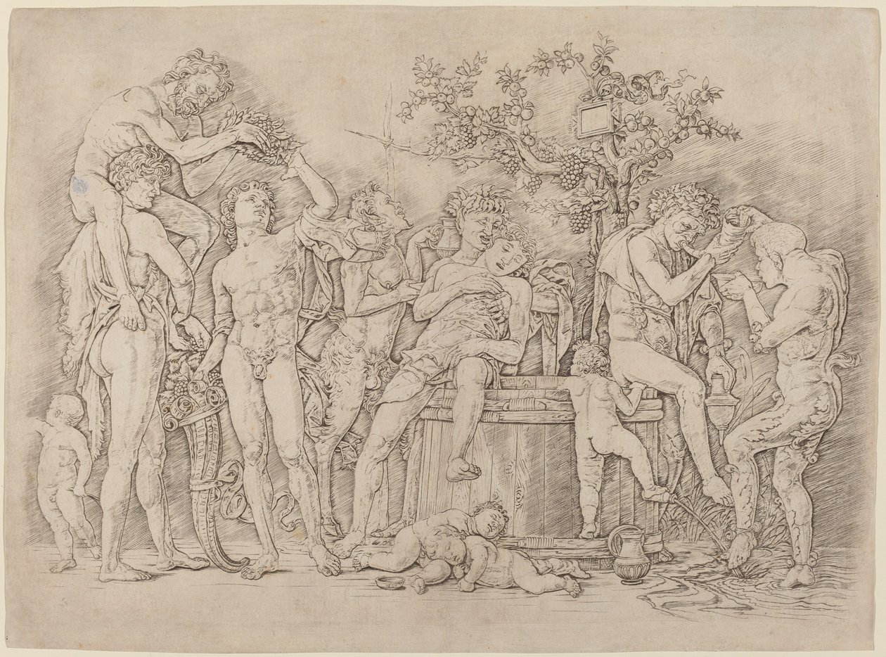Bachanalia z kadzią na wino autorstwa Andrea Mantegna