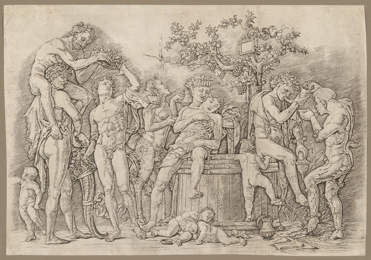 Bachanalia z kadzią na wino autorstwa Andrea Mantegna