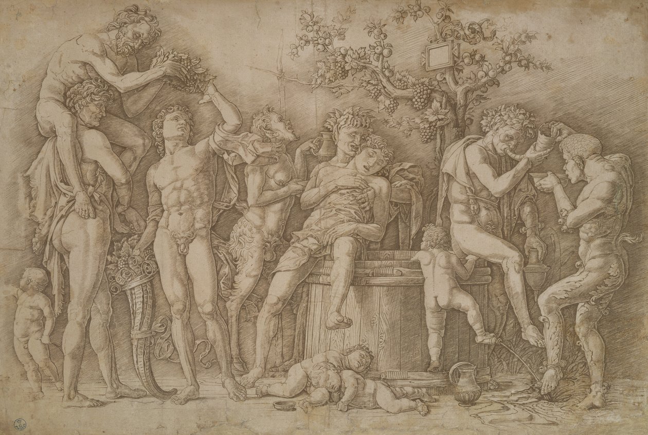Bachanalia z kadzią wina, 1470-90 autorstwa Andrea Mantegna