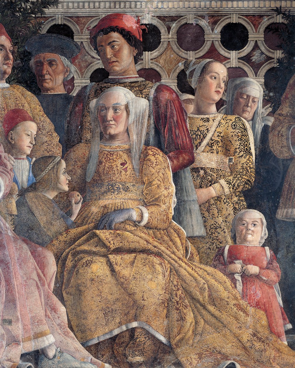 Barbara Brandenburska z córką Paulą i Rodolfo Gonzagami, fragment ściany sądowej, Andrea Mantegna (1431-1506), fresk, zamek San Giorgio, sala weselna lub Camera Picta, Mantua autorstwa Andrea Mantegna