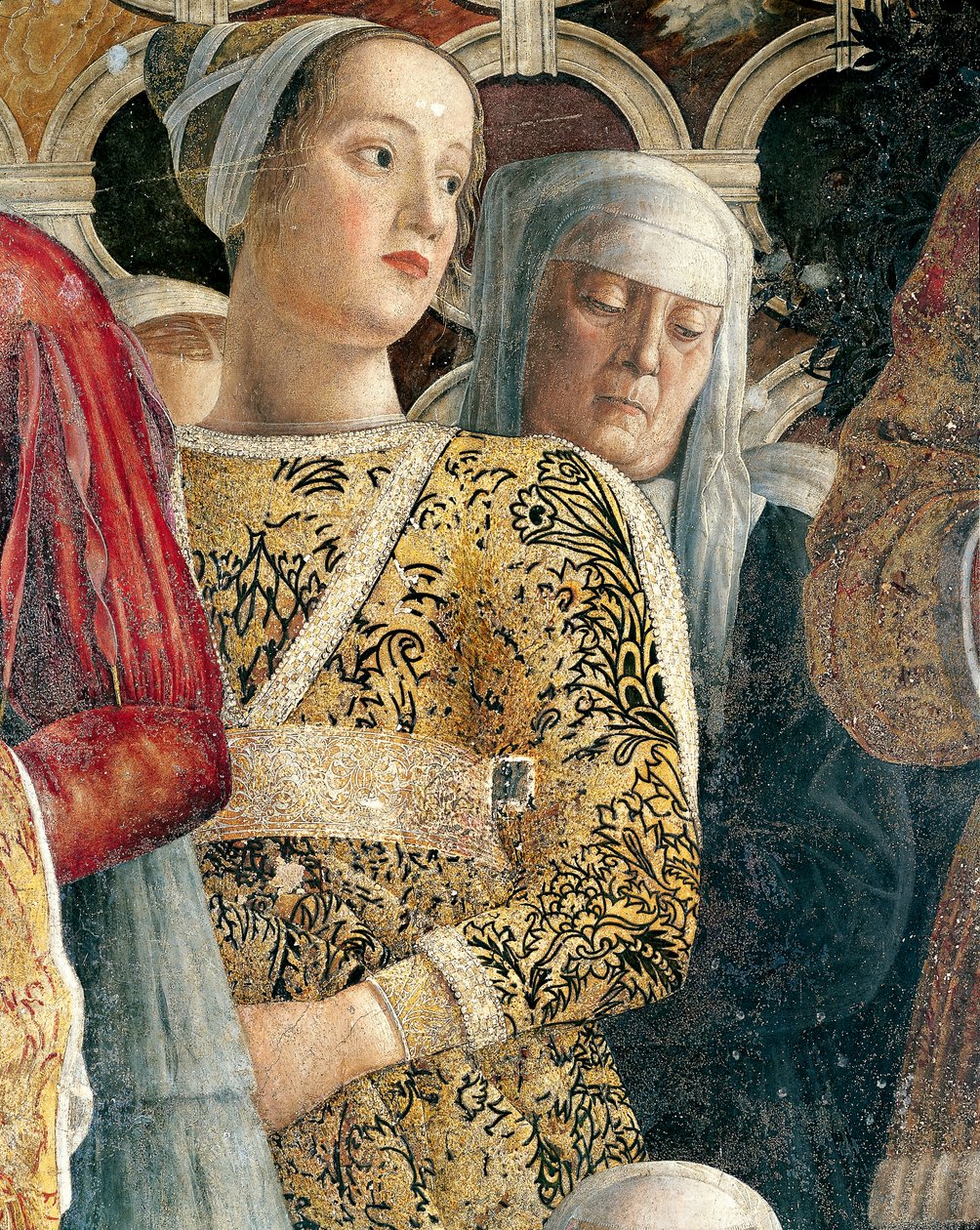 Barbarina Gonzaga, fragment ściany sądu Andrei Mantegny (1431-1606), fresk, zamek San Giorgio, sala weselna lub Camera Picta, Mantua autorstwa Andrea Mantegna