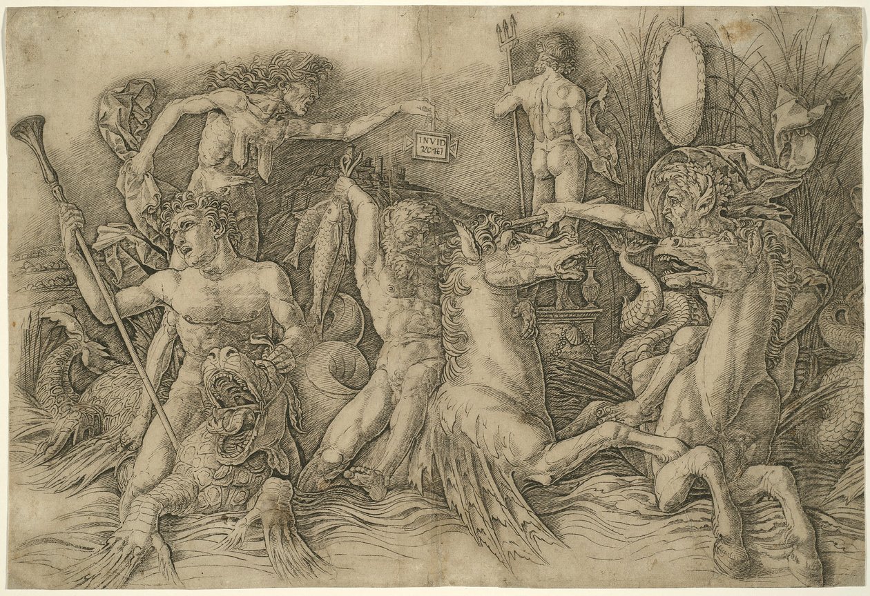 Bitwa bogów morza, lewa połowa fryzu autorstwa Andrea Mantegna