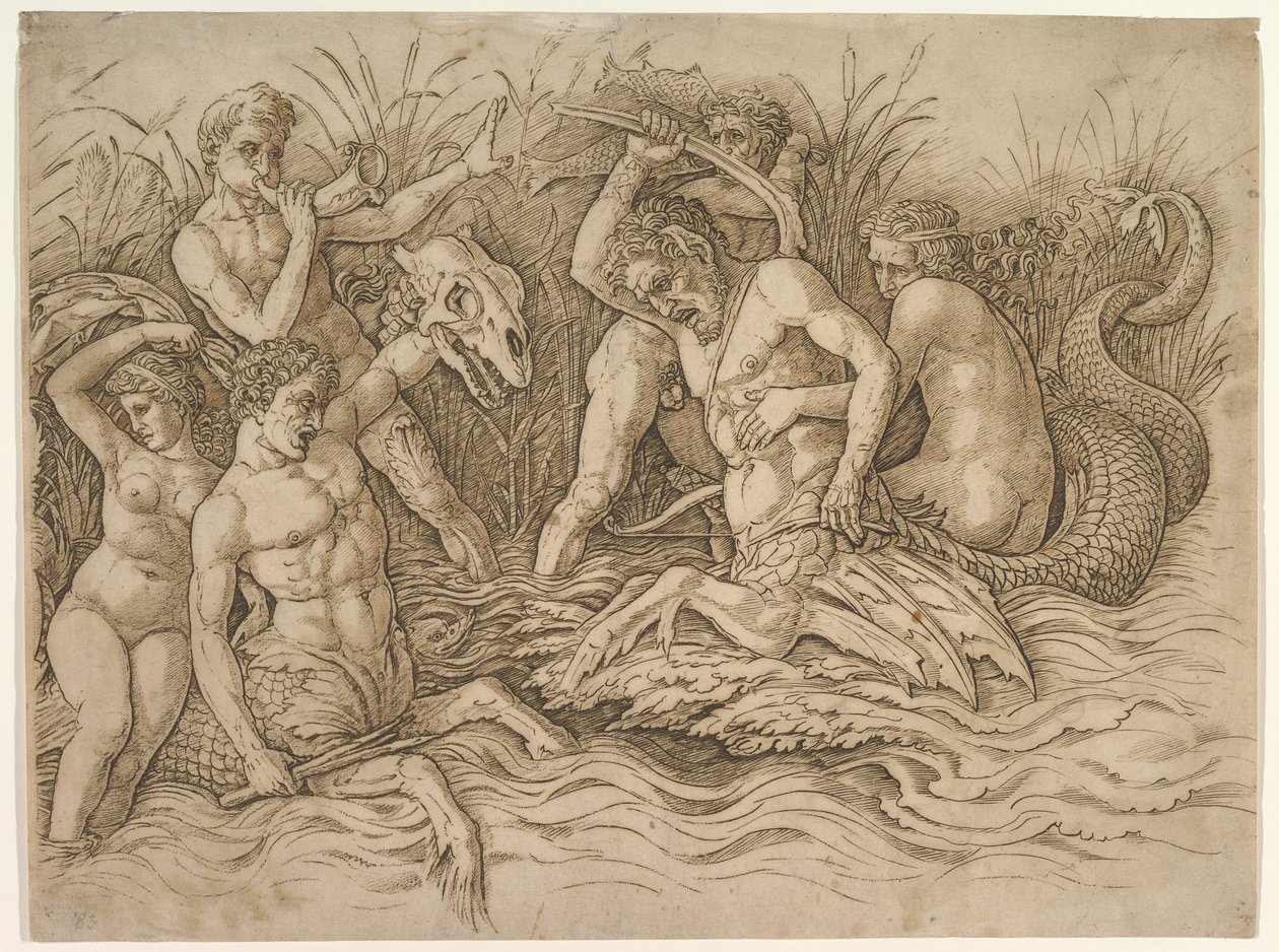 Bitwa bogów morza (prawa część fryzu) autorstwa Andrea Mantegna