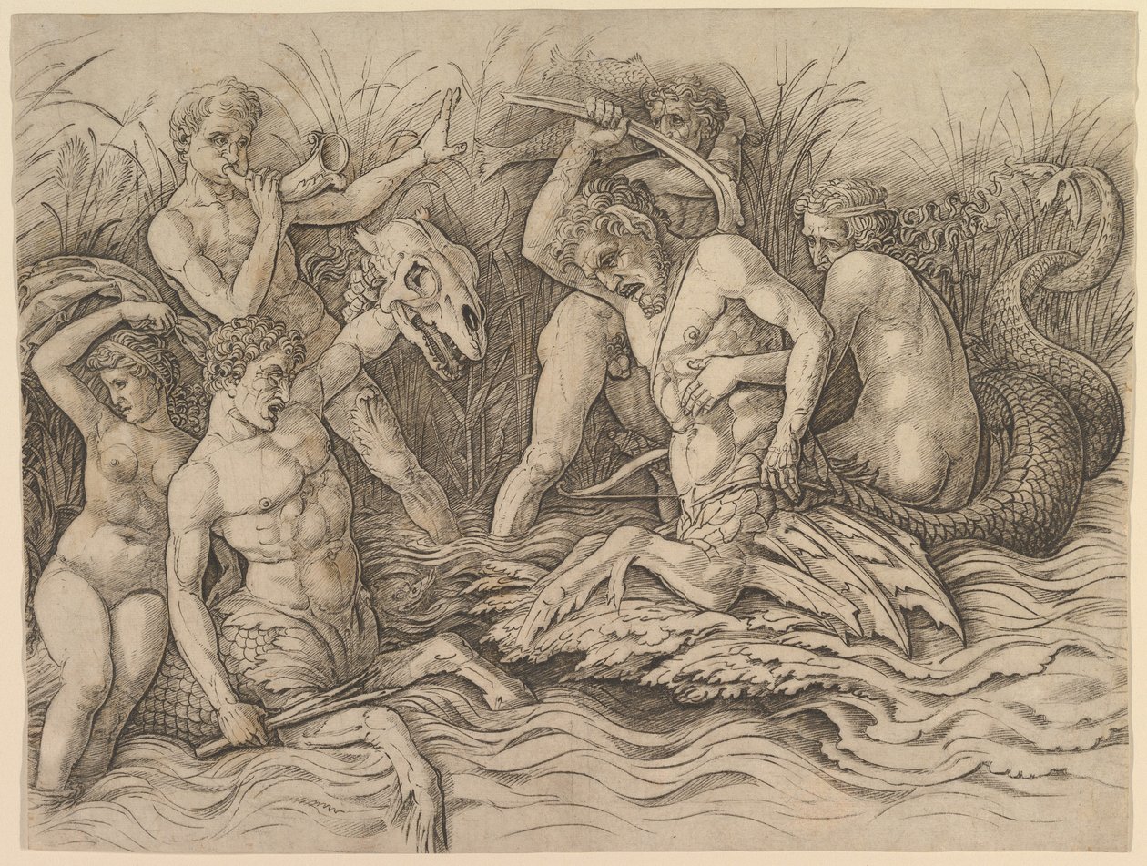 Bitwa bogów morza (prawa część fryzu) autorstwa Andrea Mantegna