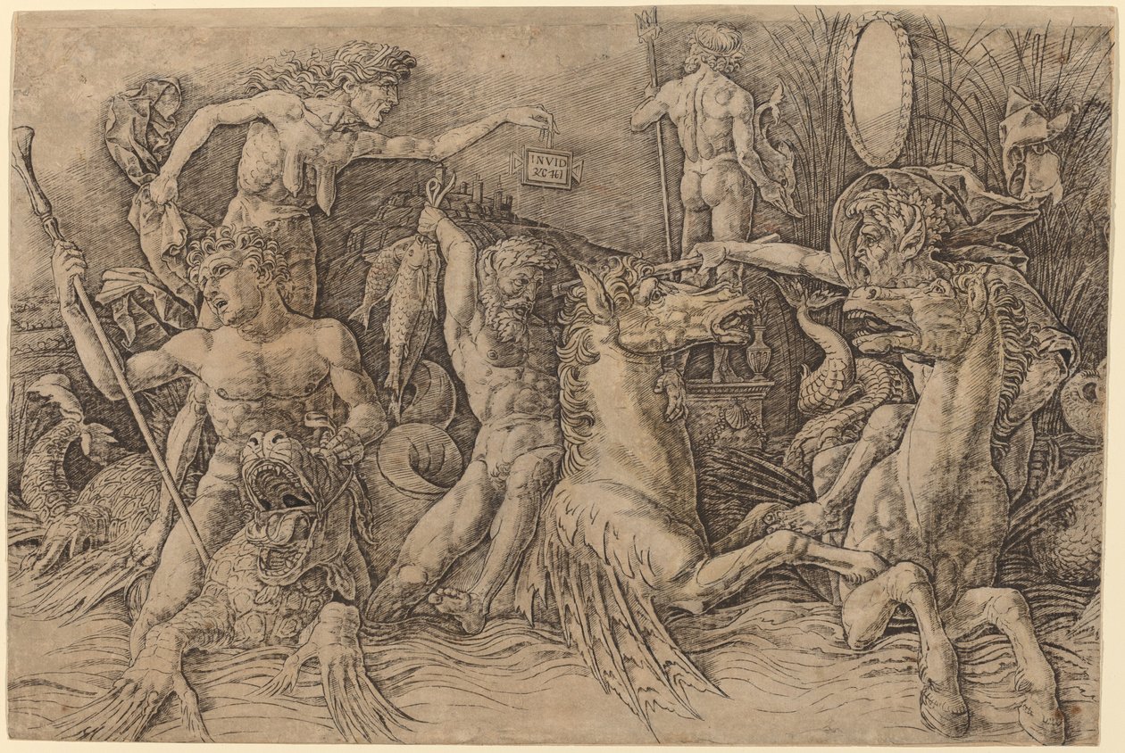 Bitwa Bogów Morskich [lewa połowa] autorstwa Andrea Mantegna