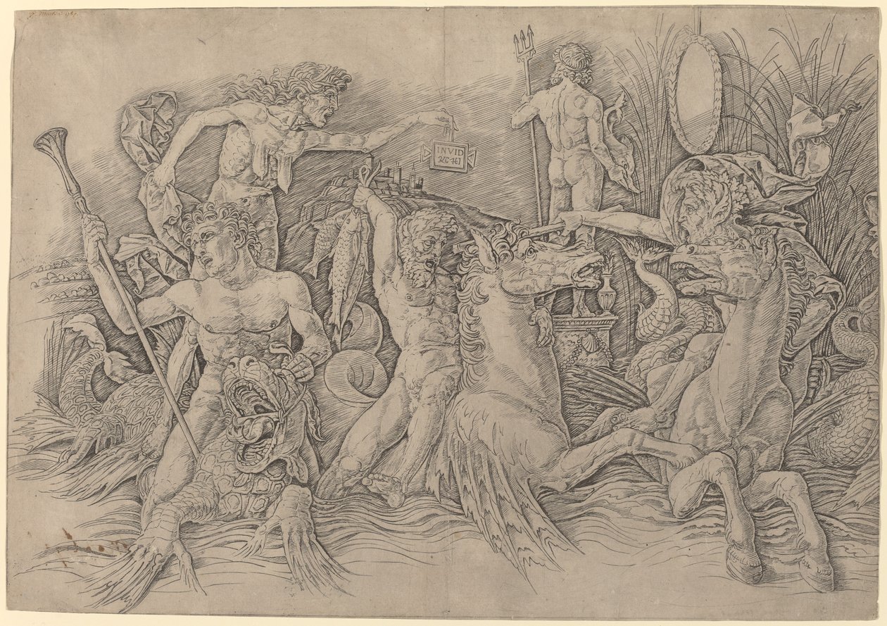 Bitwa Bogów Morskich [lewa połowa] autorstwa Andrea Mantegna