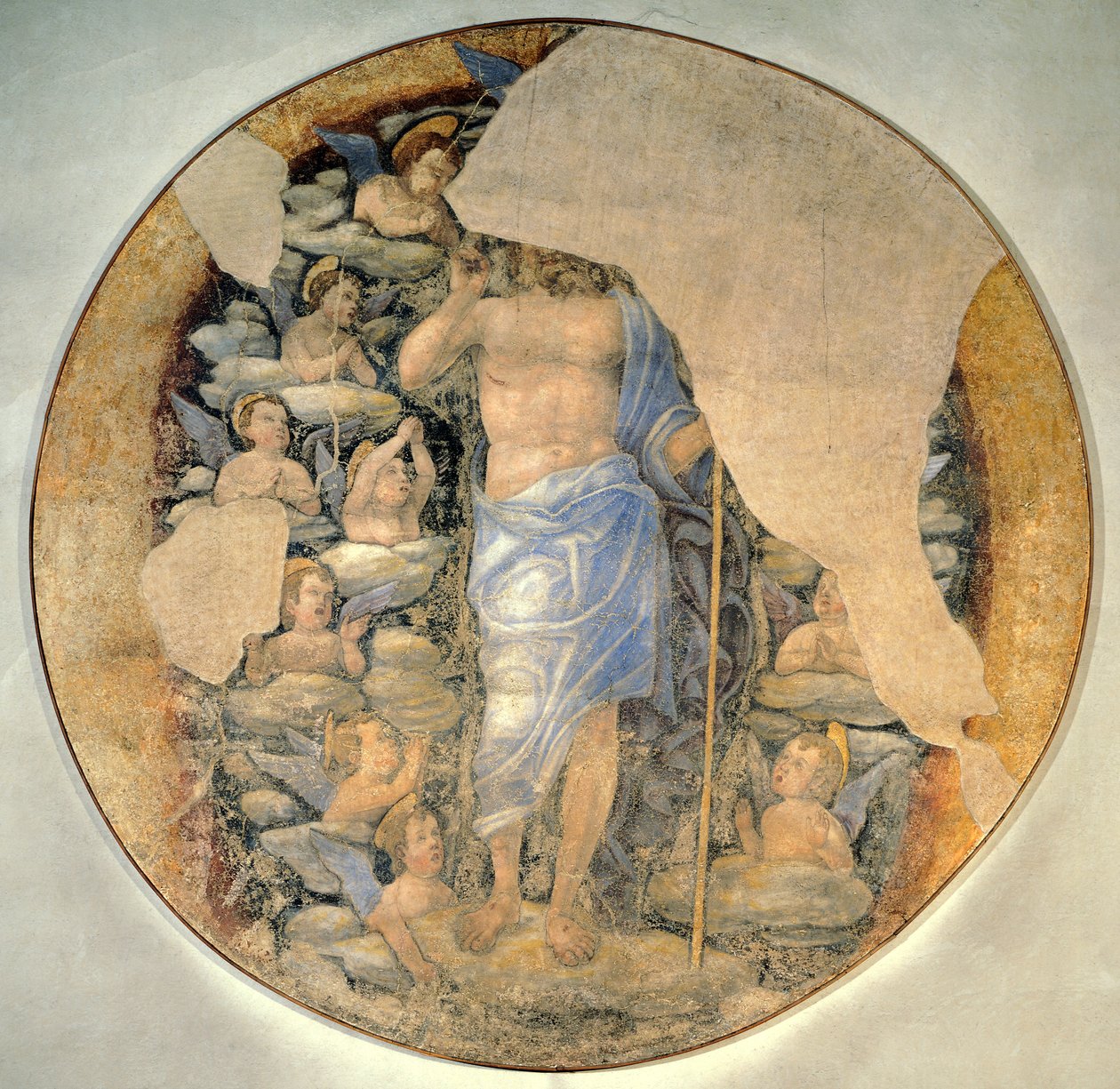 Chrystus wstępujący do nieba w chwale w otoczeniu aniołów, ok. 1488, przypisywany Andrei Mantegnie (1431-1606), fresk autorstwa Andrea Mantegna