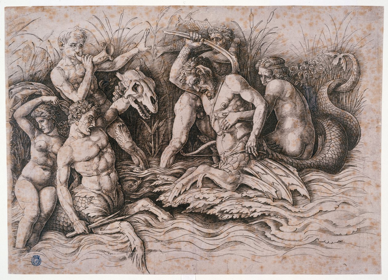 Walka dwóch trytonów autorstwa Andrea Mantegna