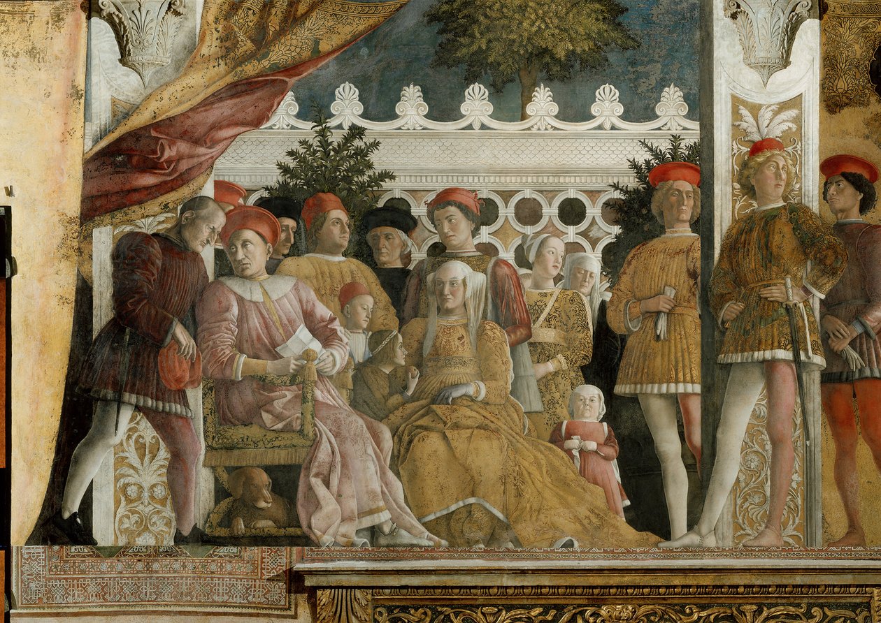 Fresk Court of Gonzaga w Camera degli Sposi w Palazzo Ducale w Mantui, 1474 autorstwa Andrea Mantegna