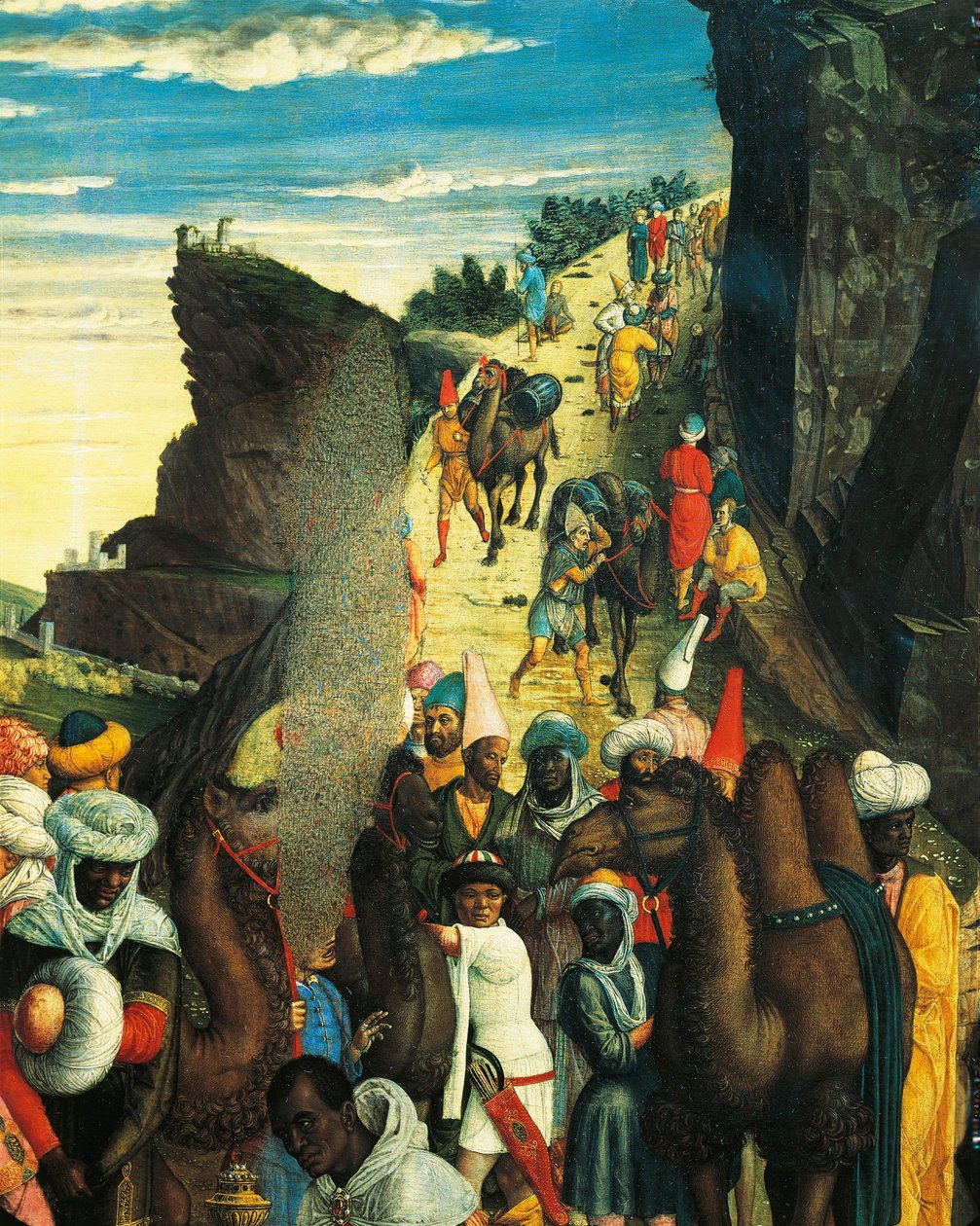 Fragment obrazu Pokłon Trzech Króli przedstawiający karawanę Trzech Króli — Andrea Mantegna autorstwa Andrea Mantegna