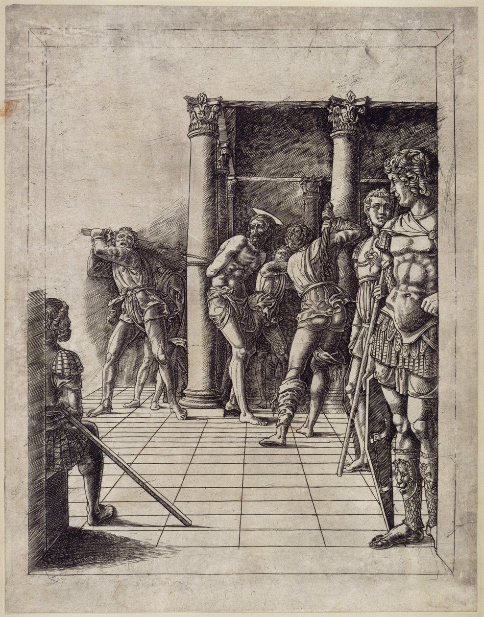 Biczowanie Chrystusa (z podłogą wyłożoną płytkami) autorstwa Andrea Mantegna