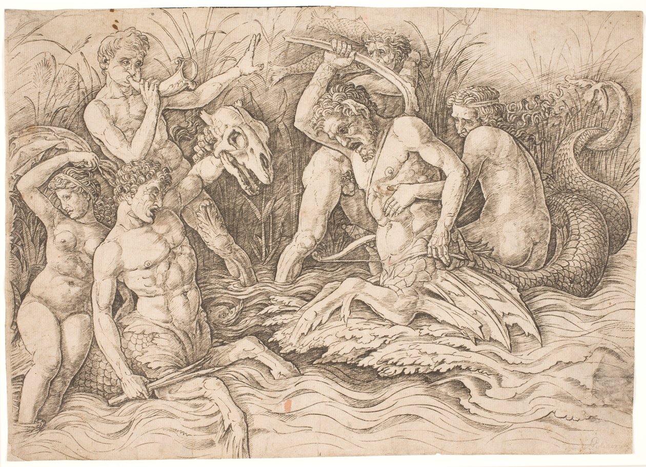 Bitwa Bogów Morskich, prawa połowa autorstwa Andrea Mantegna
