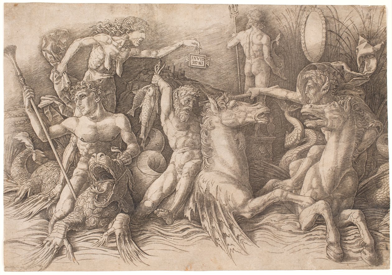 Bitwa bogów morza, lewa połowa autorstwa Andrea Mantegna