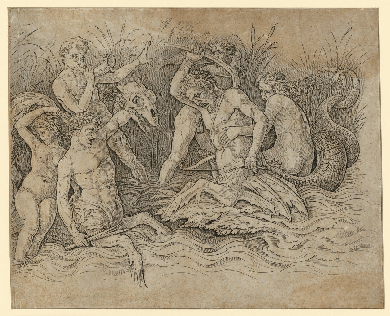 Walka bogów morza autorstwa Andrea Mantegna