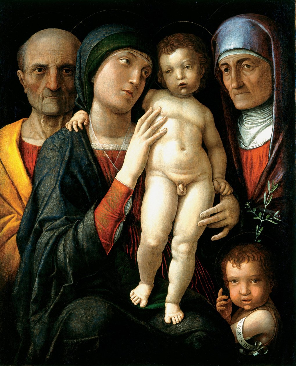 La Sainte Famille (Święta Rodzina) - Obraz Andrea Mantegna (1431-1506), olej na płótnie (75x61,5), ok. 1495 - Państwowa Galeria Sztuki, Drezno (Niemcy) autorstwa Andrea Mantegna