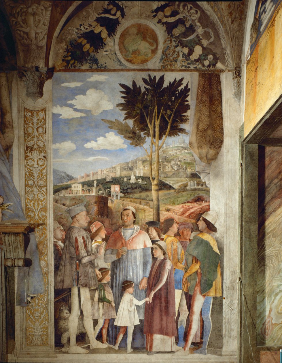 Lodovico Gonzaga czeka na powrót z Rzymu swojego syna, kardynała Francesco Gonzagi (fresk) autorstwa Andrea Mantegna