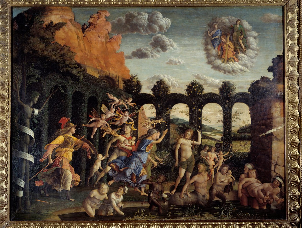 Minerwa w pogoni za imadłami z ogrodu Vertu Obraz Andrea Mantegna (1431-1506) XV w. Ndz. 1,6x1,92 m² autorstwa Andrea Mantegna