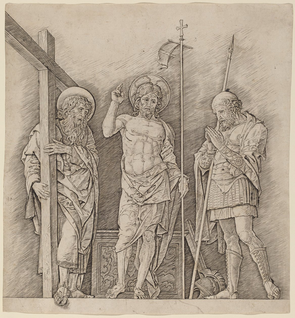 Zmartwychwstały Chrystus między świętymi Andrzejem i Longinusem autorstwa Andrea Mantegna